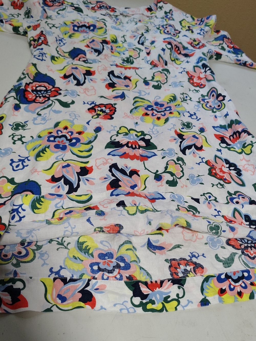 Boden 100% Linen 3/4 Sleeves V Neck Floral Mini Dress Size 10L Beachy Bohemian - Picture 16 of 16